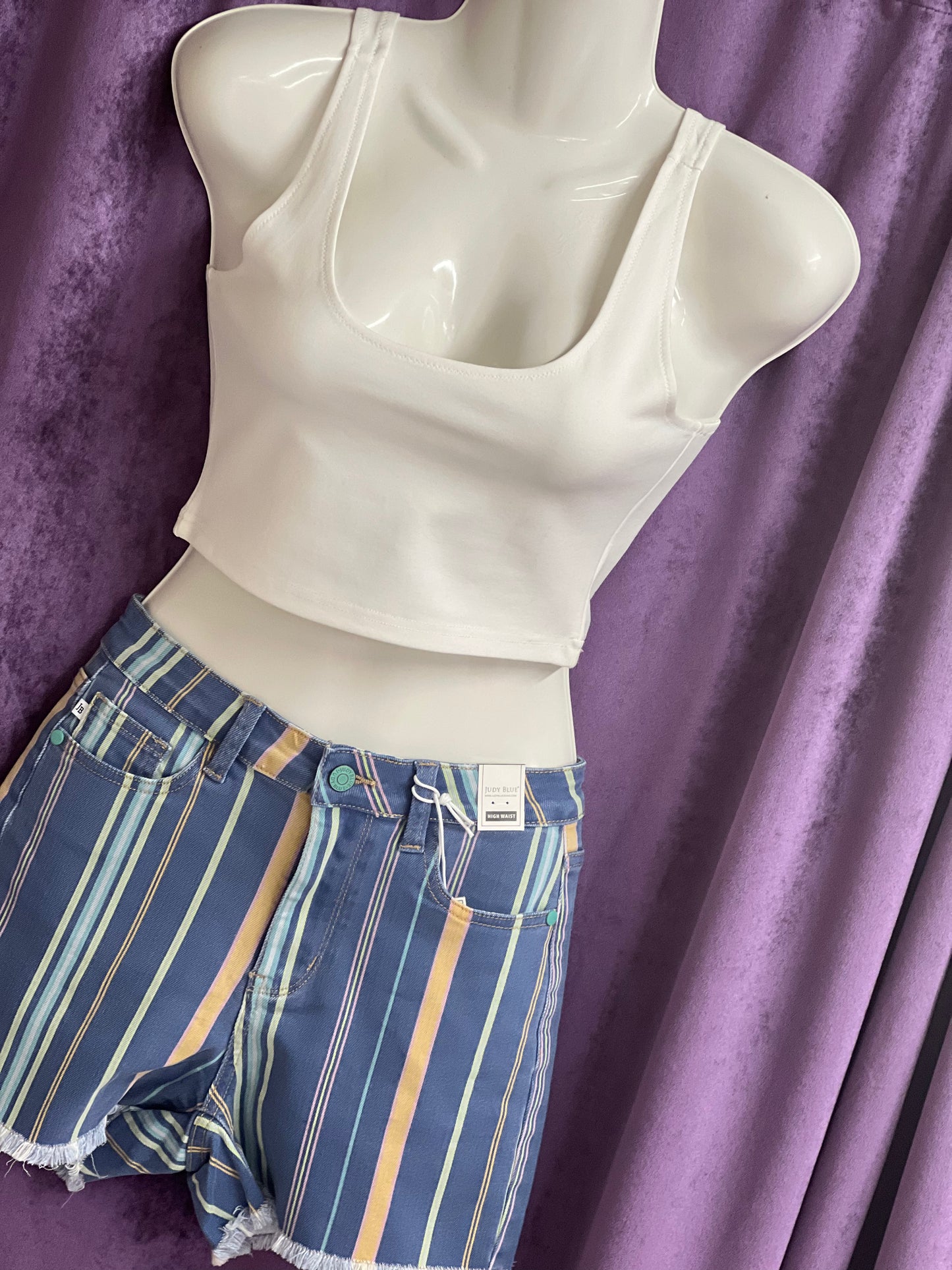 Regular Judy Blue Denim & Pastel Striped Shorts