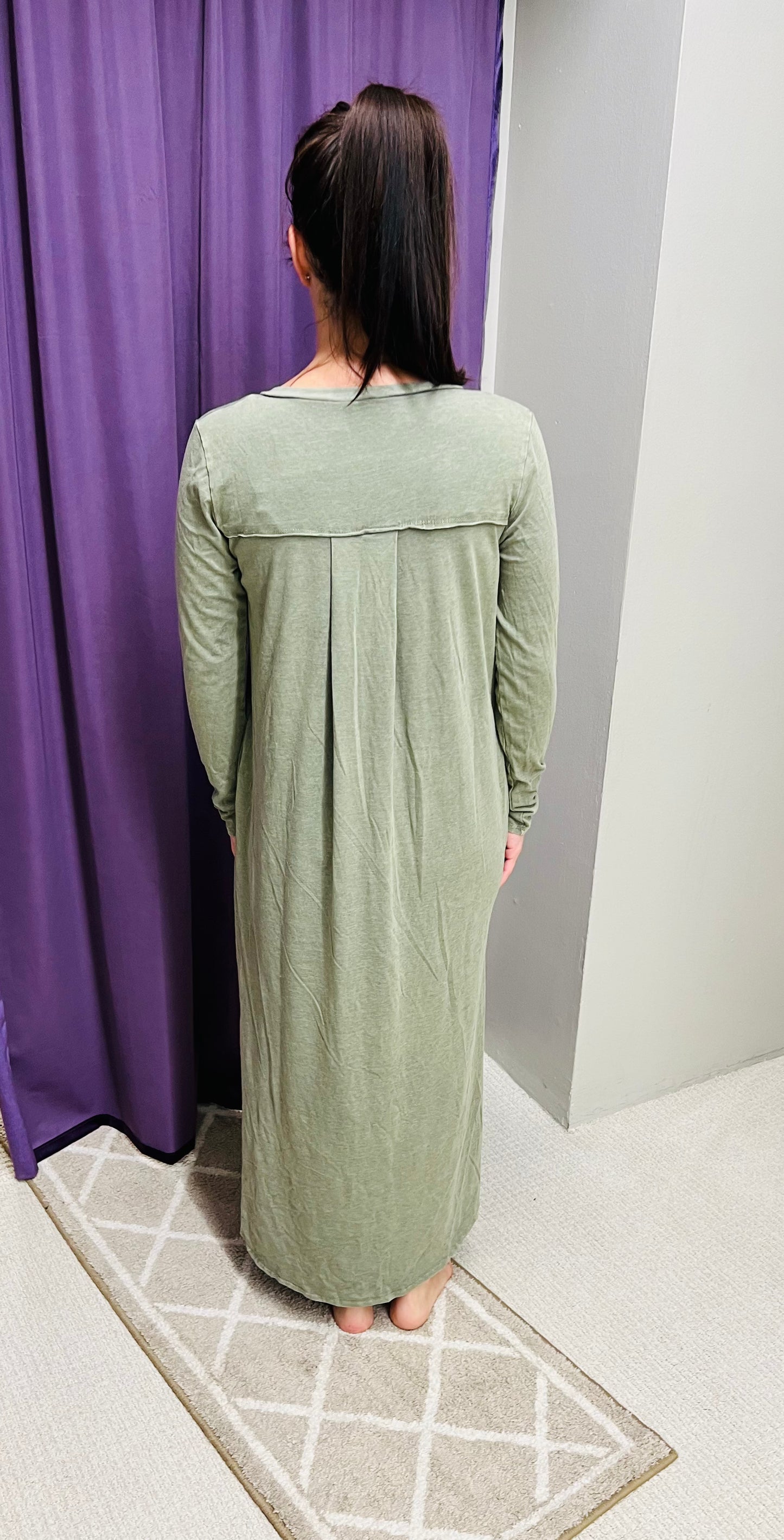 Regular Rae Mode Olive Mineral Washed VNeck Long Sleeve Dress