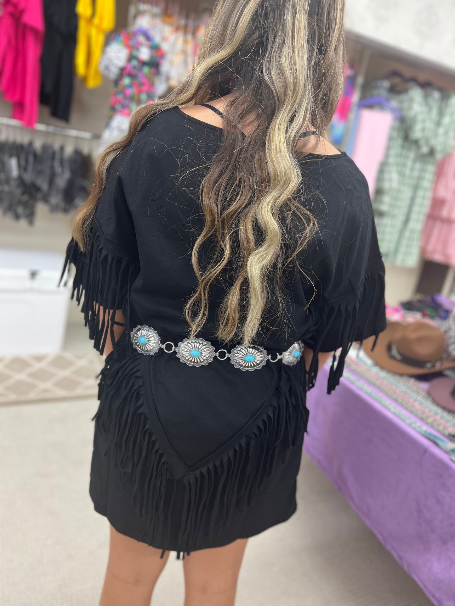 Regular V Style Fringe on Back Concert TShirt Dress