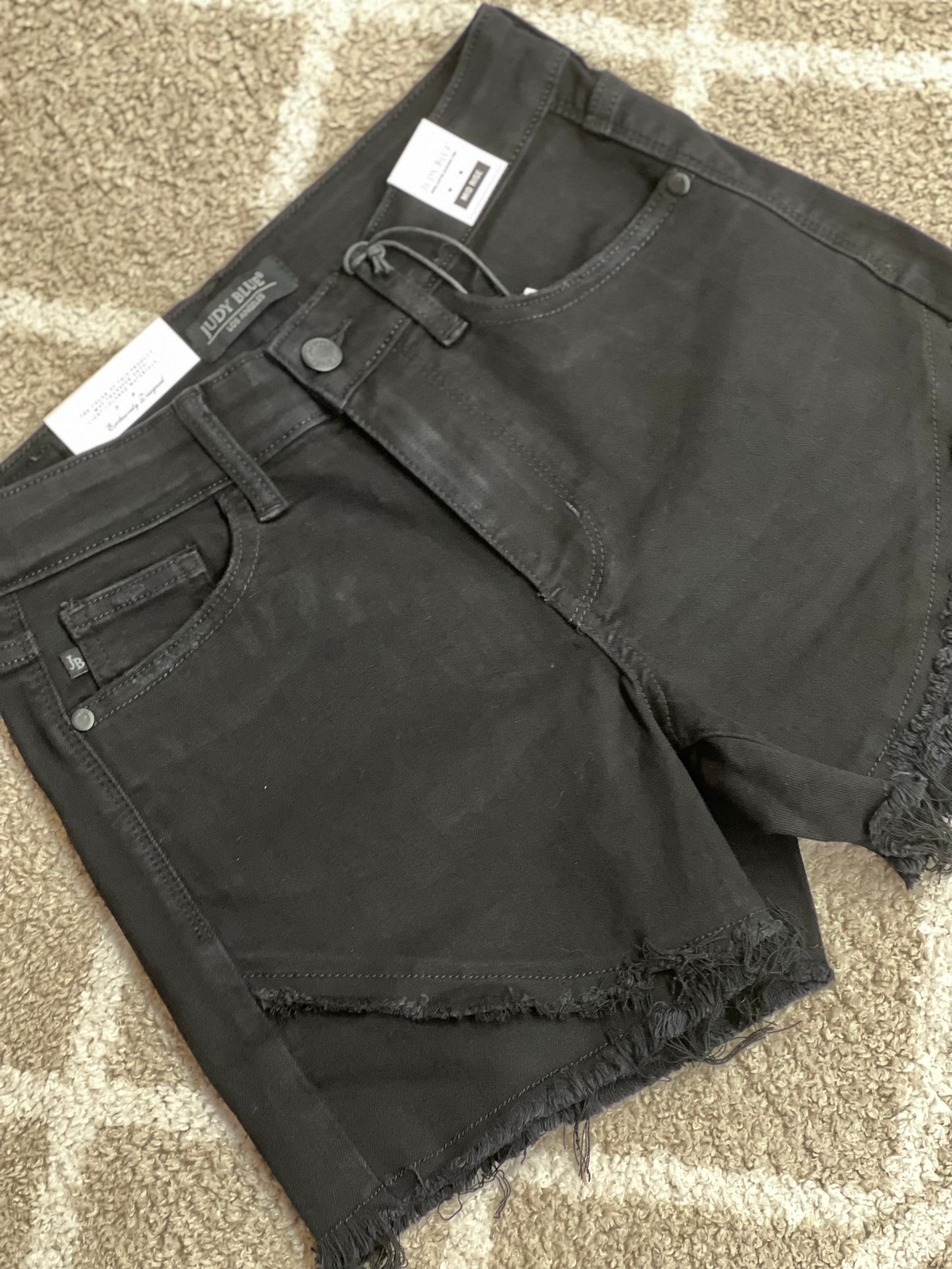 Regular Judy Blue Black Tulip Jean Shorts w/ Raw Hem