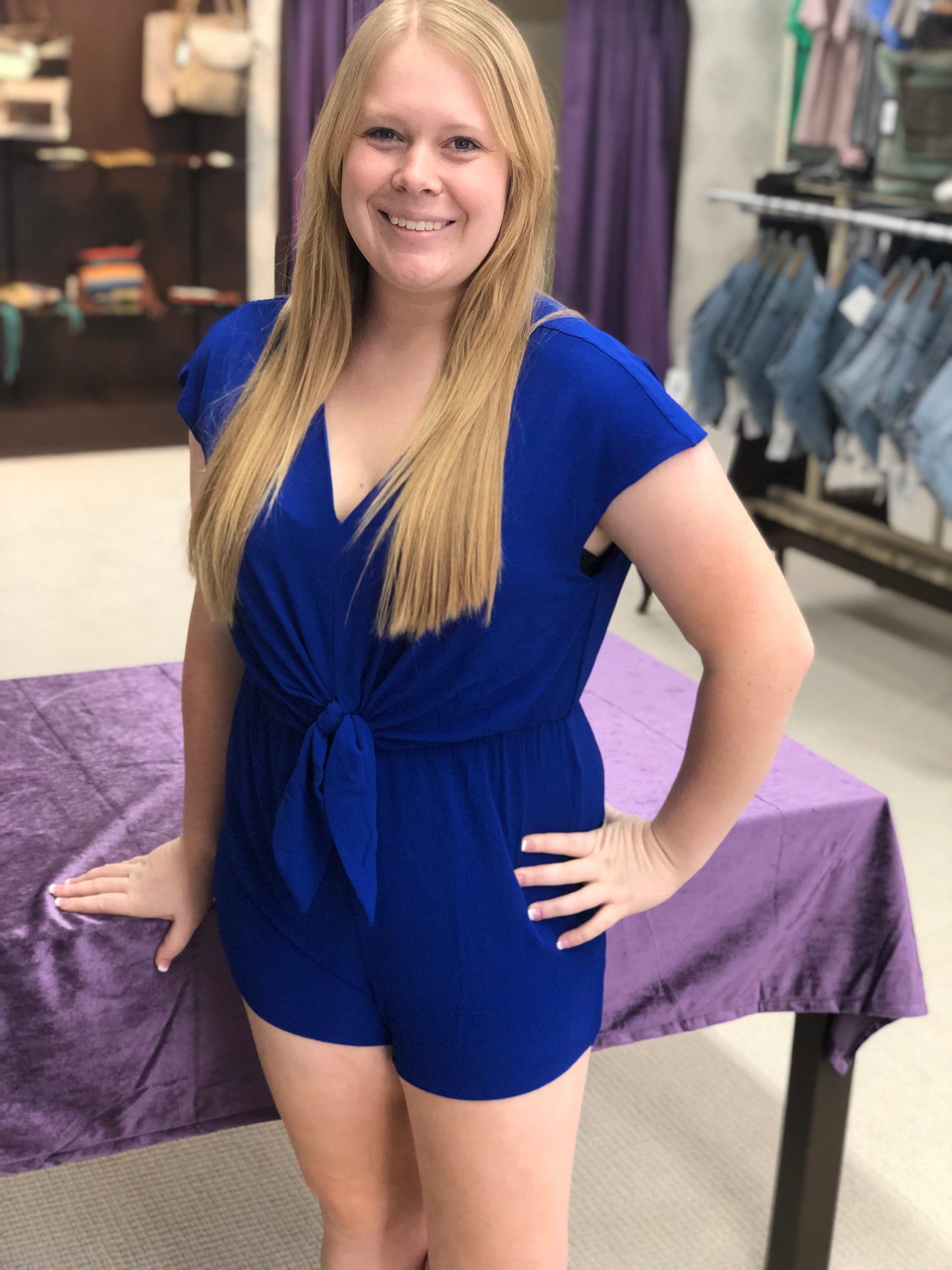 BiBi Sage V Neck w/ Shoulder Ribbon Tied Top