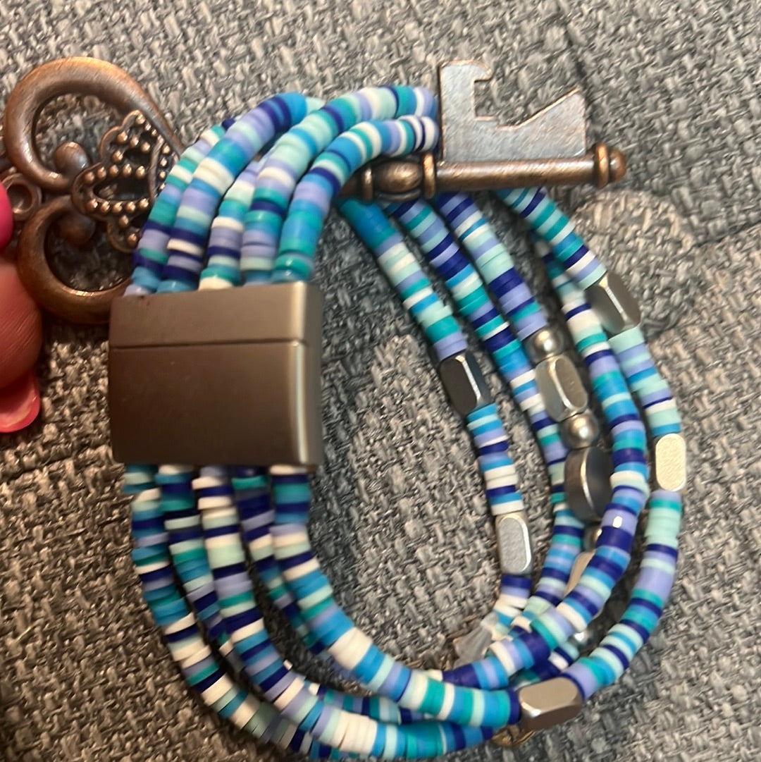 Pink Panache 5 Strand Blue Multi-Color Rubber Disc Bracelets