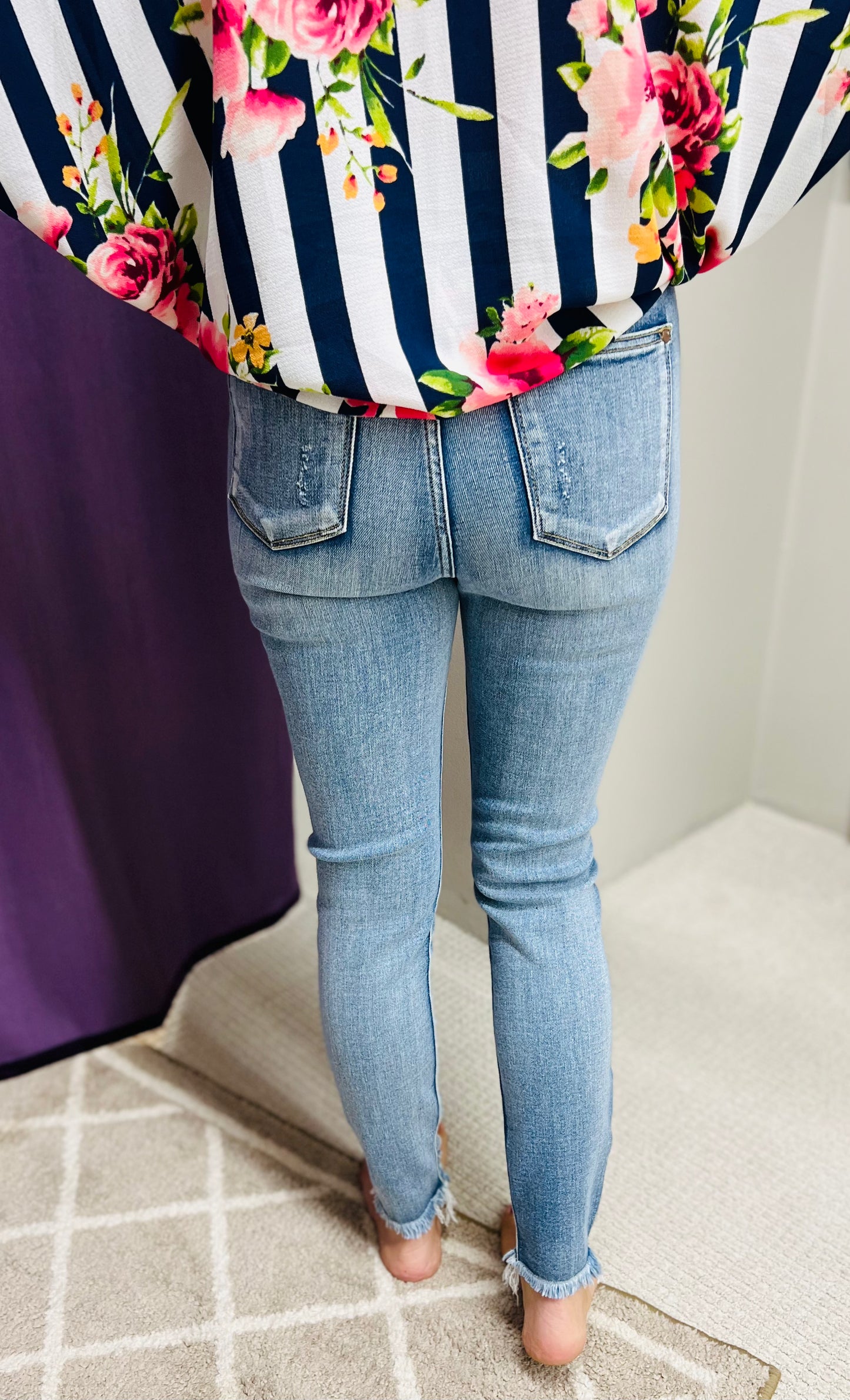 Judy Blue Skinny Fit Button Up Distressed Jeans