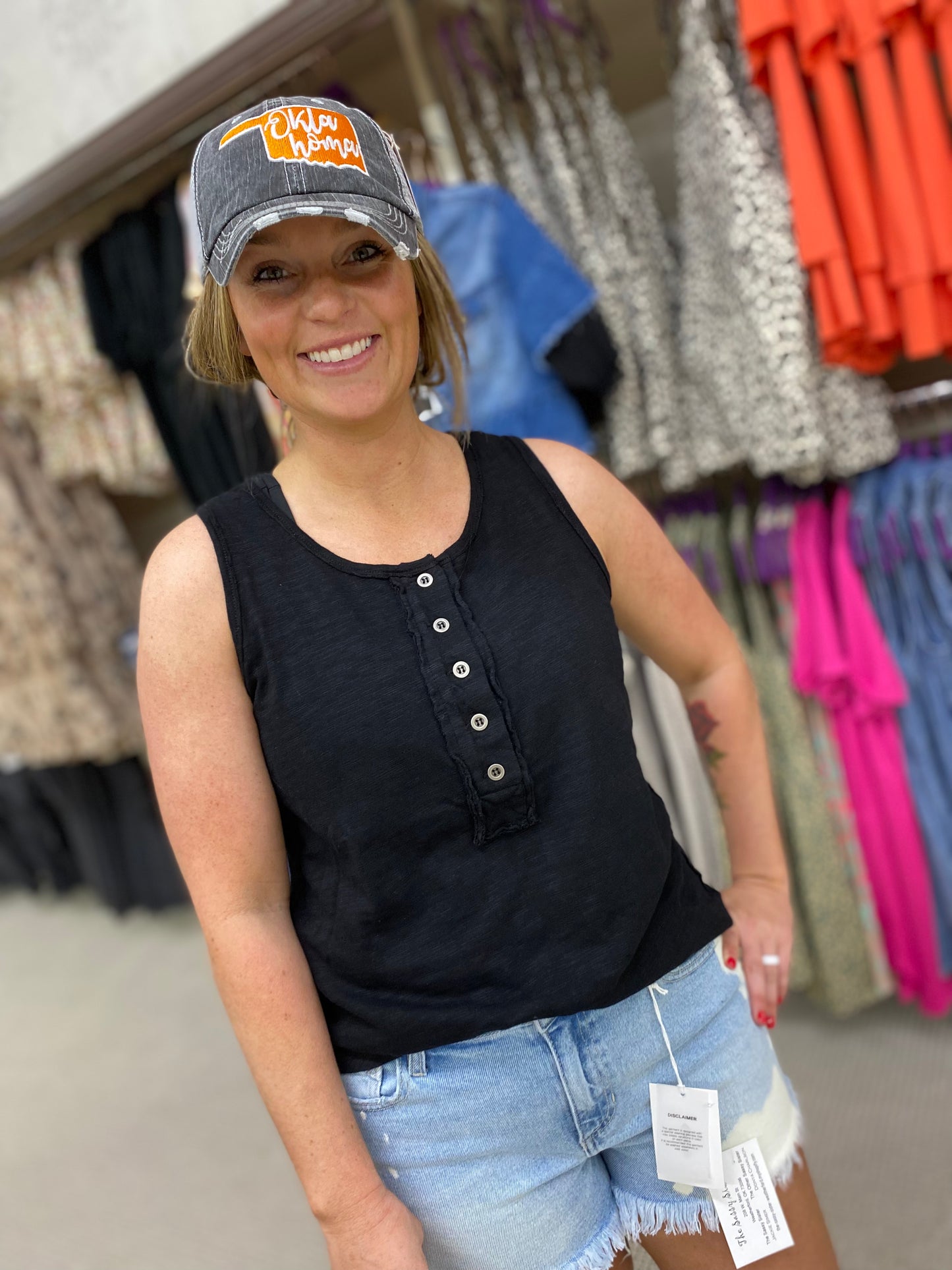 Vanilla Bay 5 Button Accent Black Tank