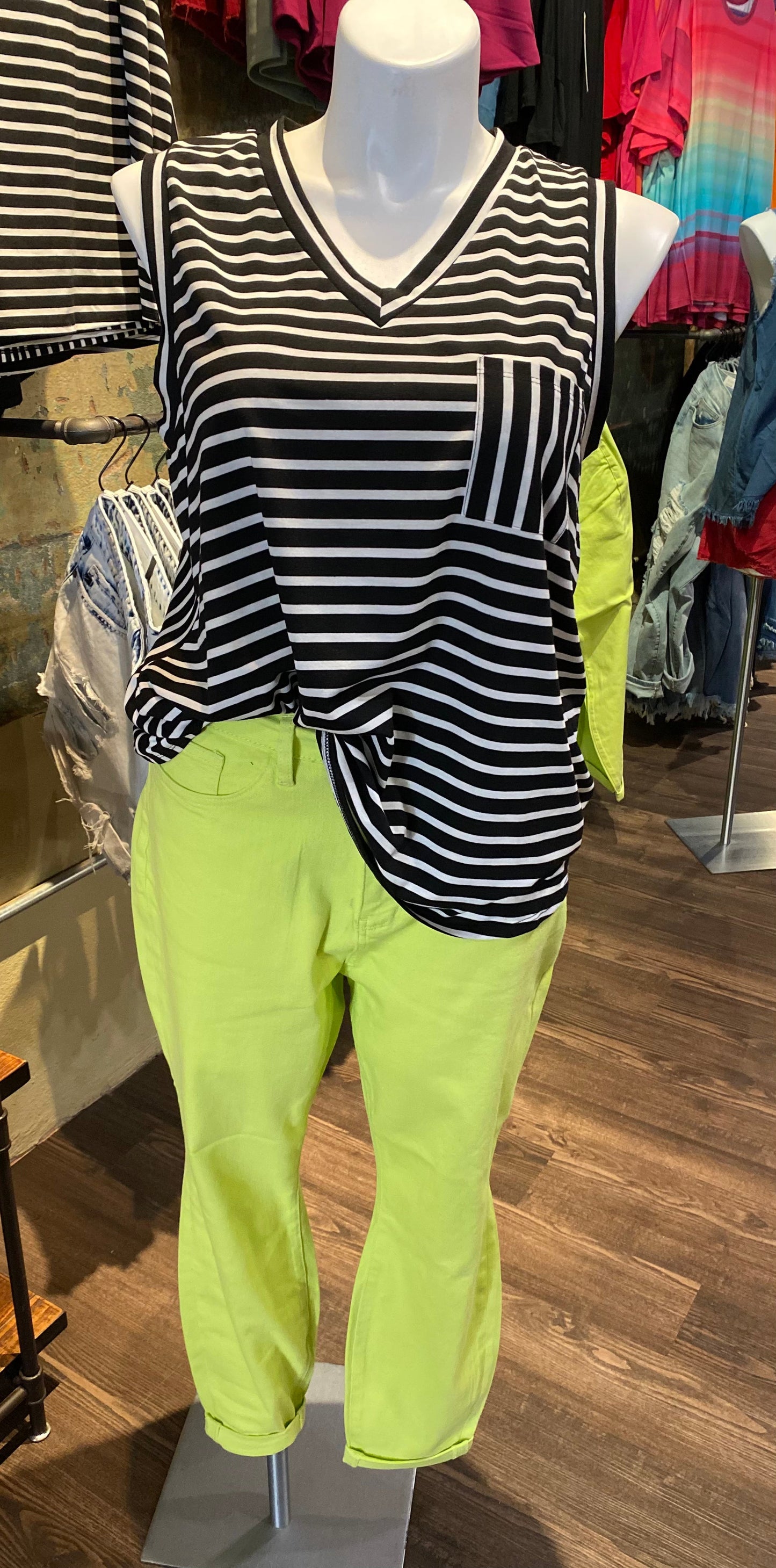 Curvy Black & White Striped Tank