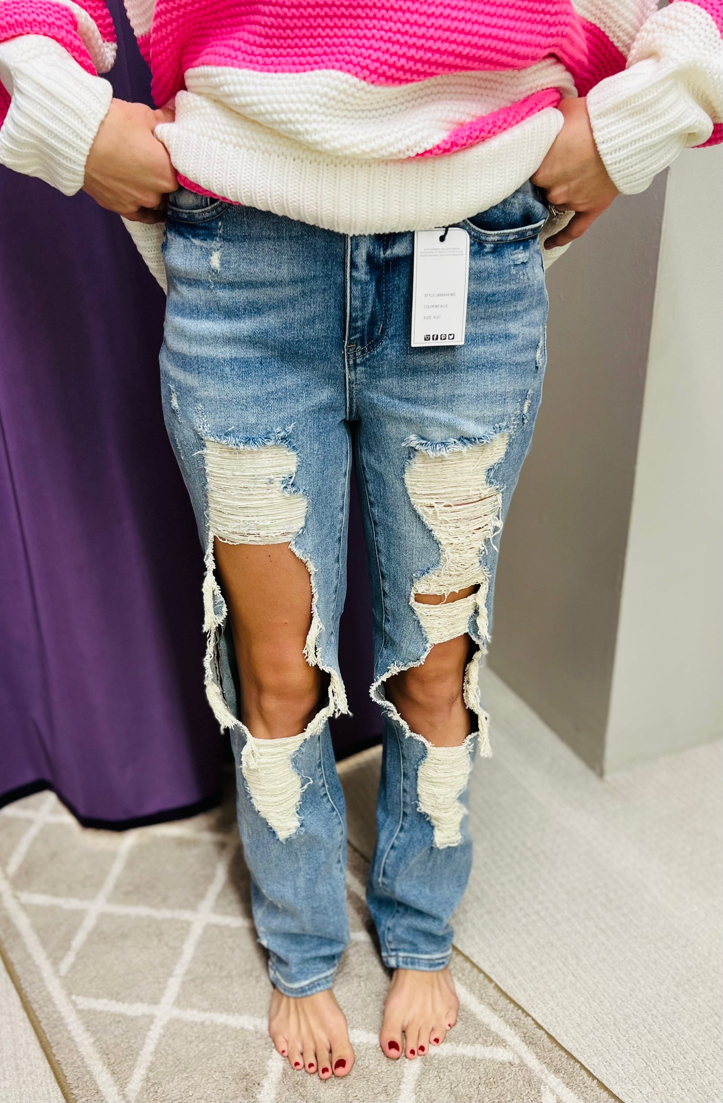 Reg & Curvy Judy Blue High Waist Vintage Straight Leg Jeans w/ Heavy Destroy