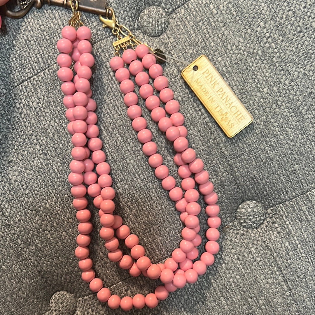 Pink Panache Lt Pink Wooden Beaded Three Strand Necklace