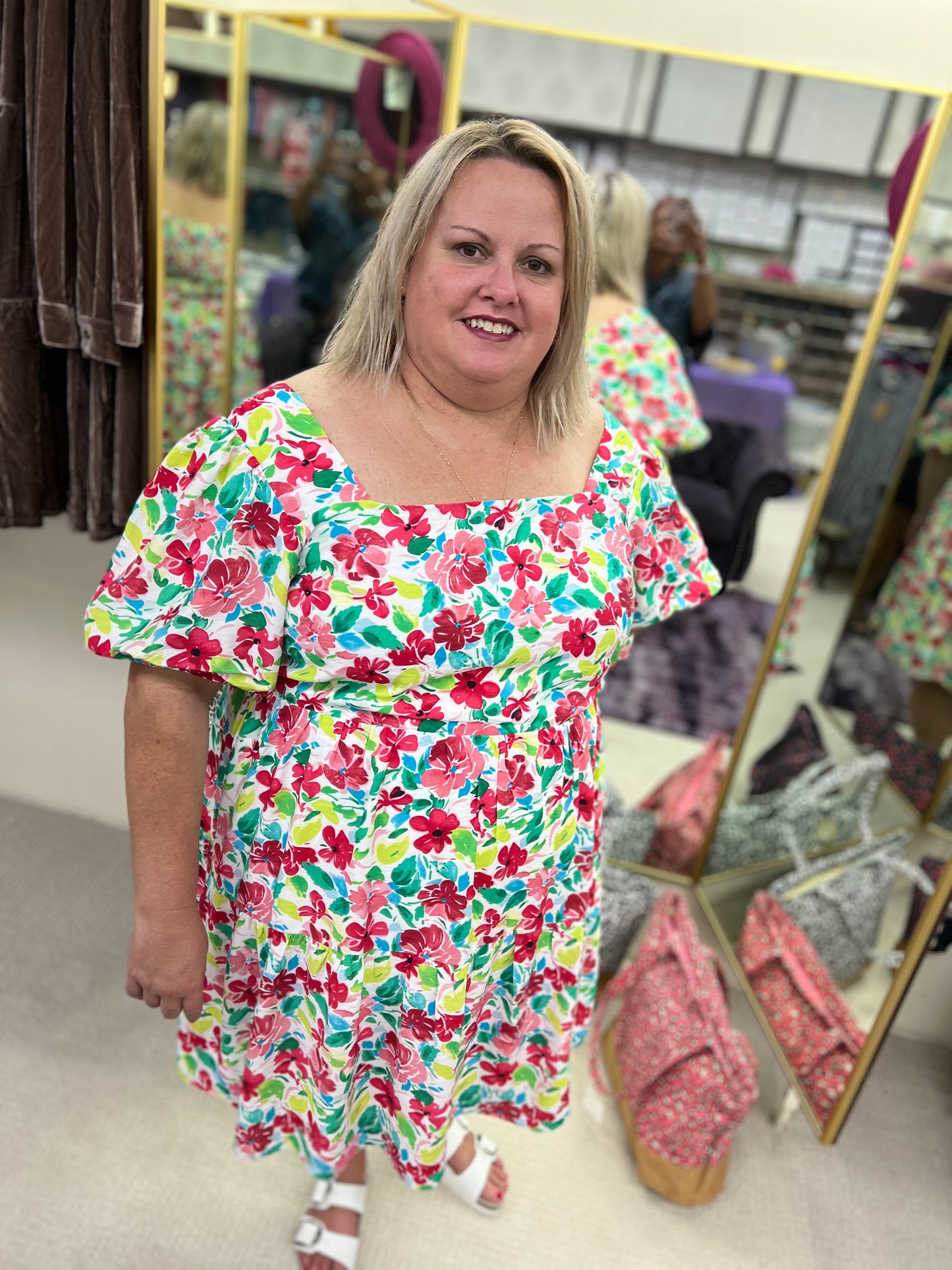 Reg & Curvy Skies Are Blue Ivory Floral Baby Doll Dress