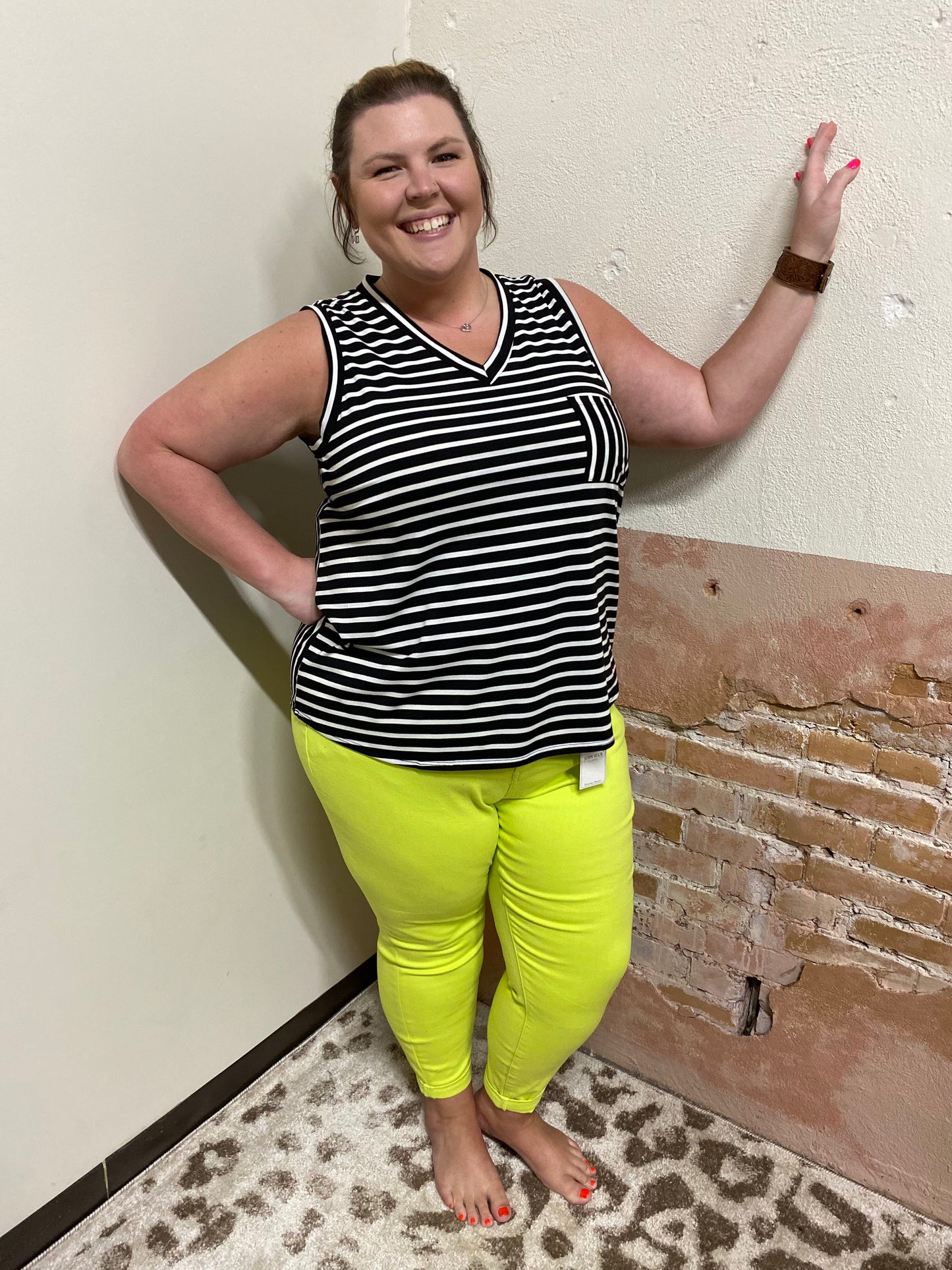 Curvy Judy Blue Lime Green Jeans