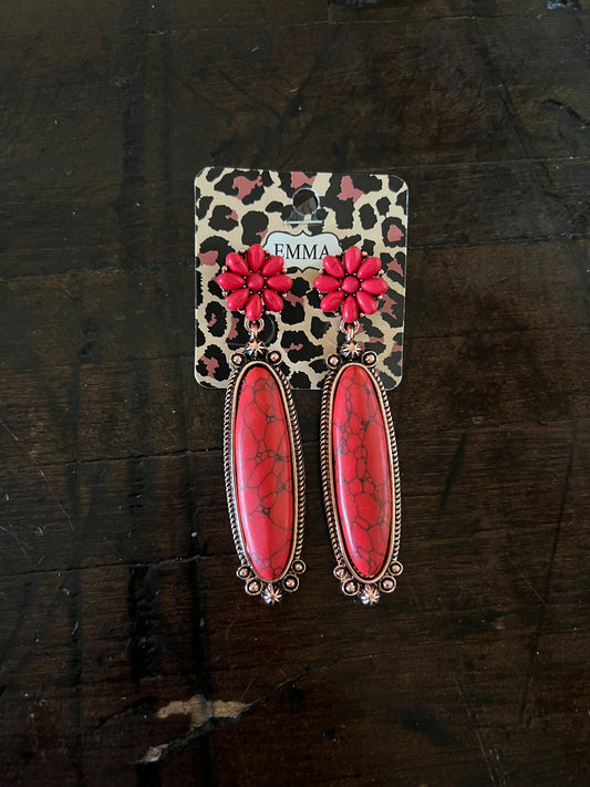 Squash Blossom Earrings- Red & Copper