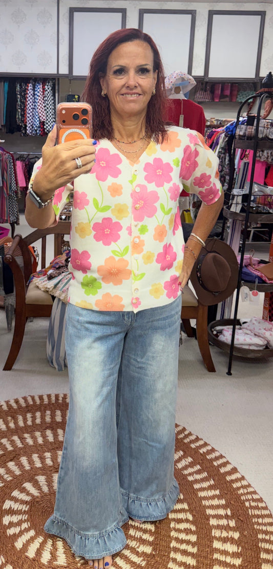 BiBi Flower printed front Button Cardigan