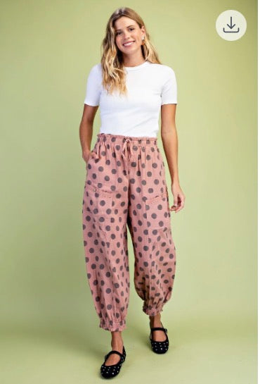 Polka-Dot Pants w/ Gathered Ankle