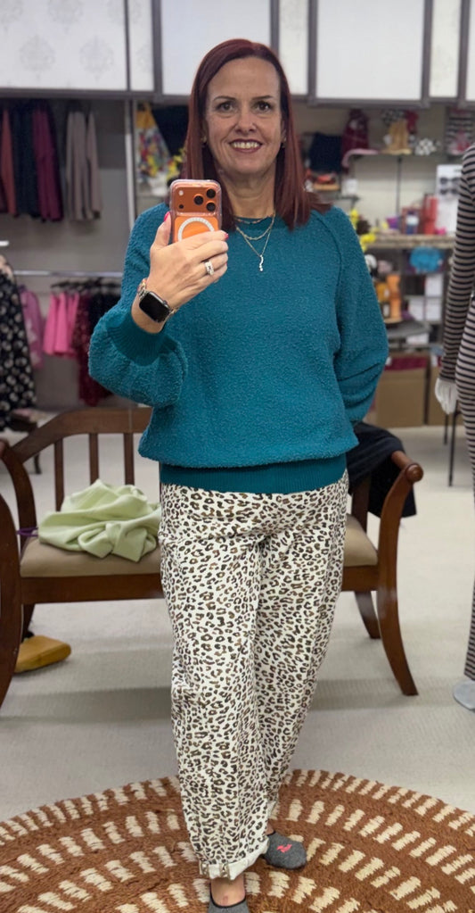Risen Cream Leopard Barrel Jeans
