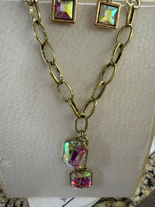 Gold Double Crystal Chain Necklace