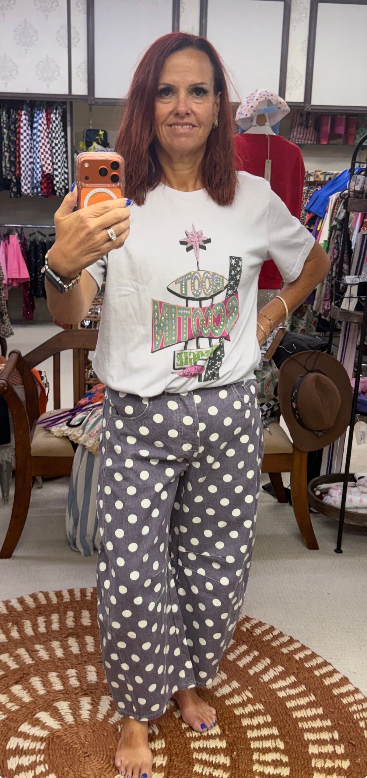Plum Polka Dot Barrel Jeans
