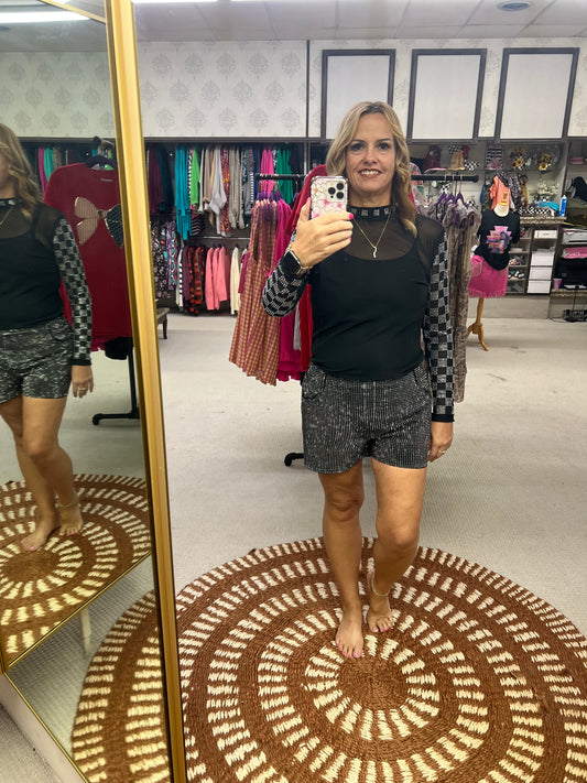 Sterling Kreek Checked in Black Mesh Top