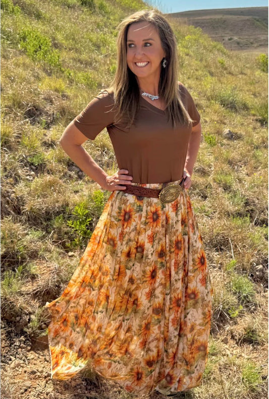 Golden Sunflower Maxi Skirt