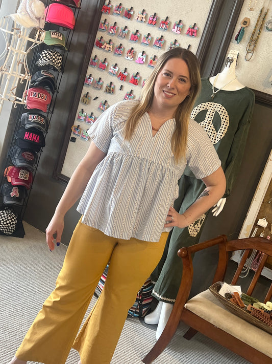 GiGiO Sky Blue Striped Short Sleeve Babydoll Top