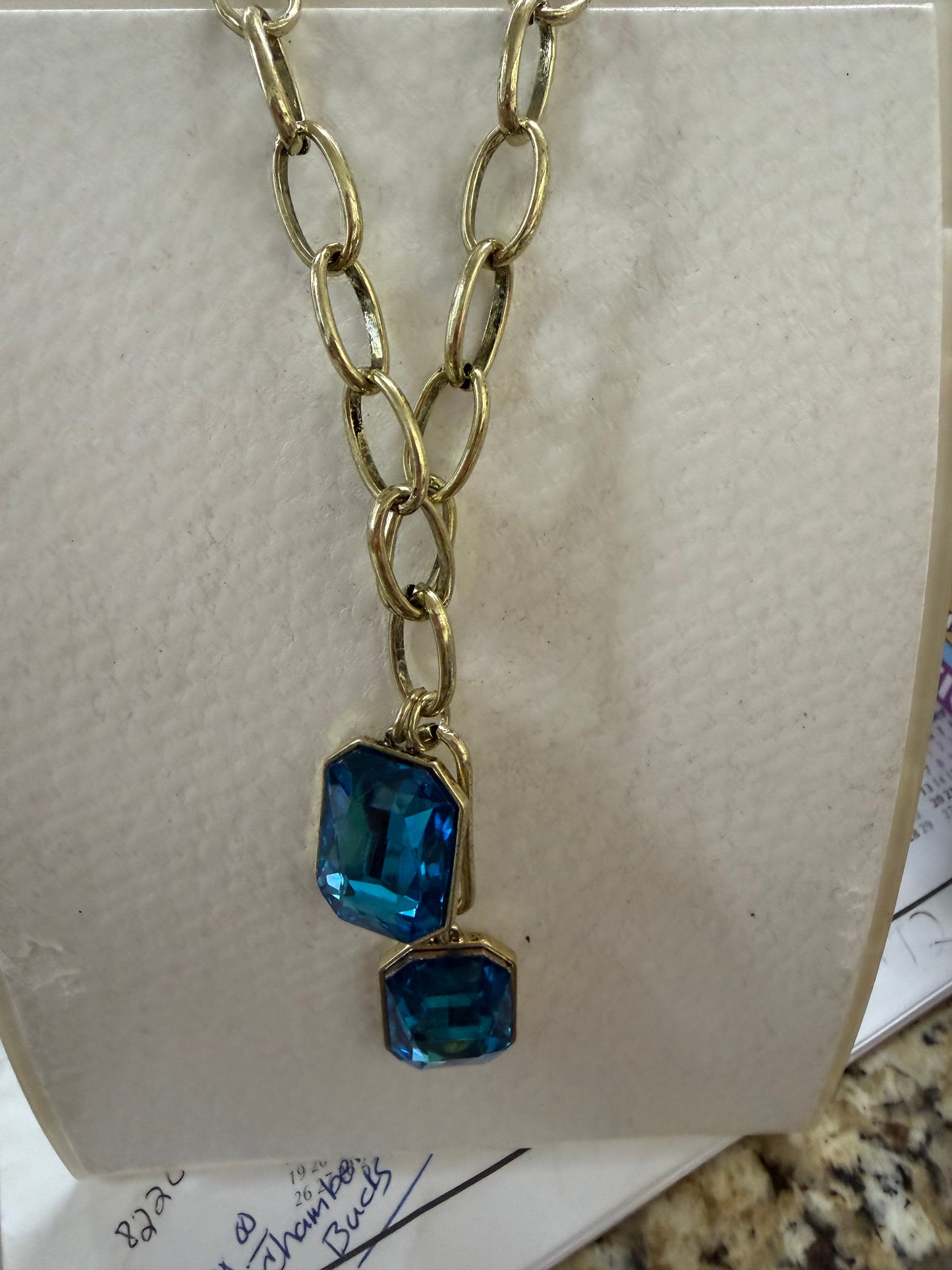 Gold Double Crystal Chain Necklace