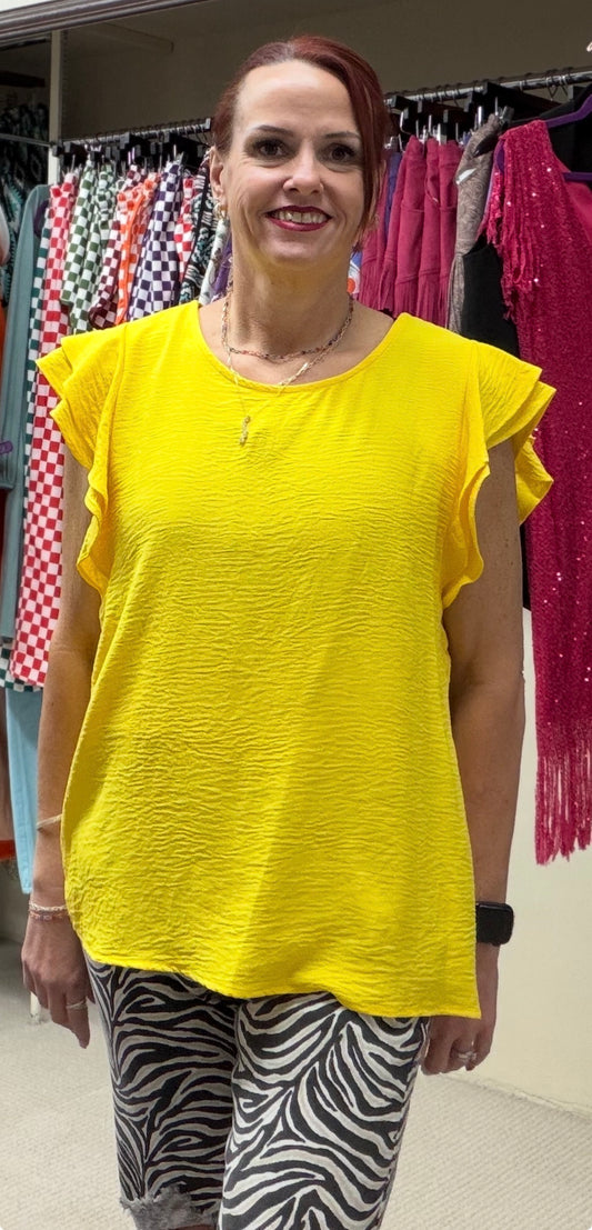womens solid ruffle sleeve blouse