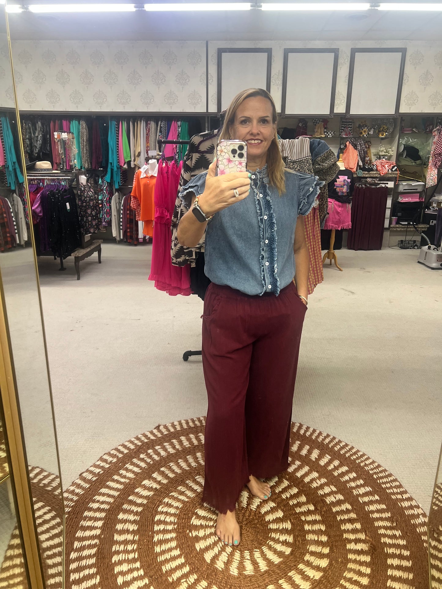 Umgee Elastic Crop Raw Hem Pants