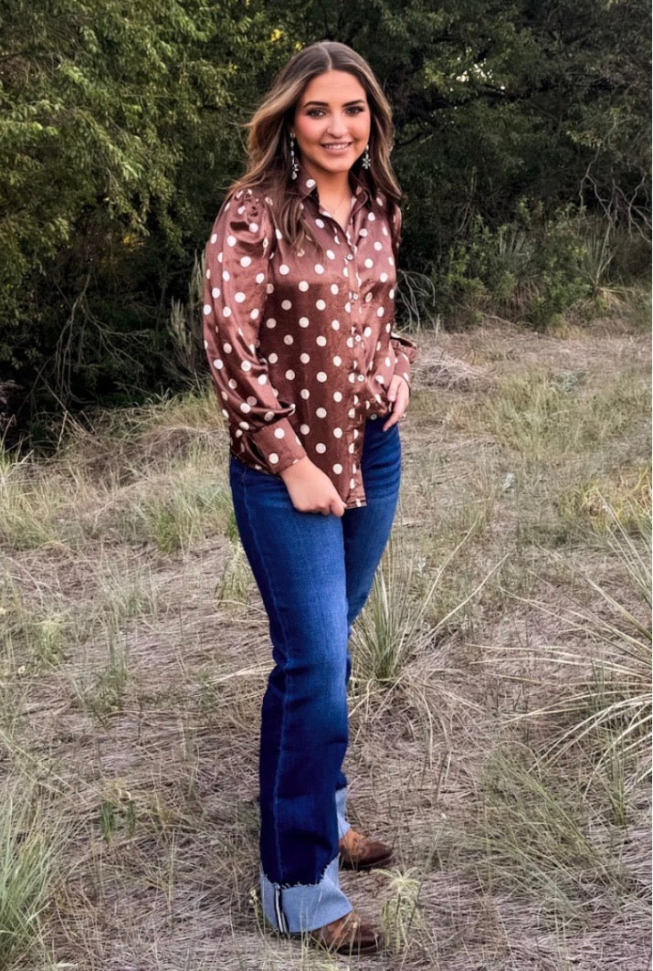 Mocha Dot Button Up