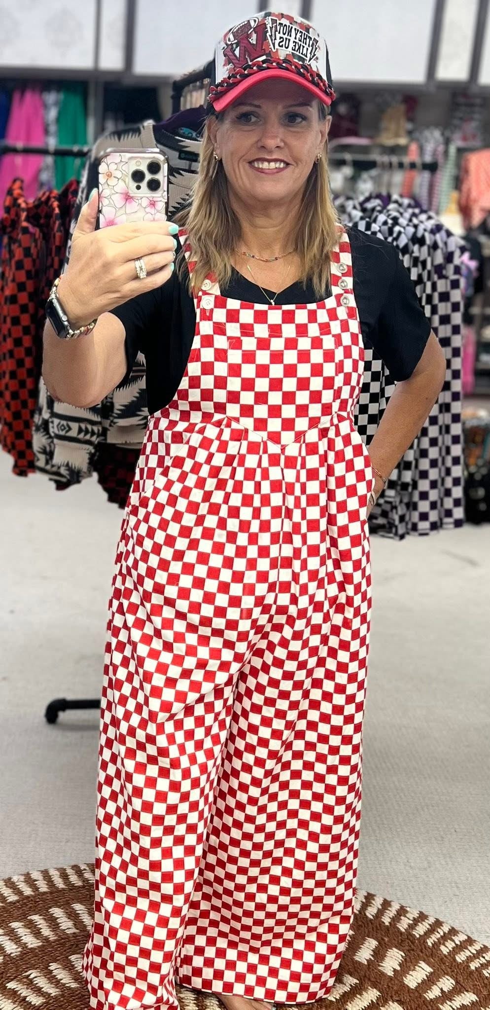 BiBi Gameday Theme Red Checkered Overalls