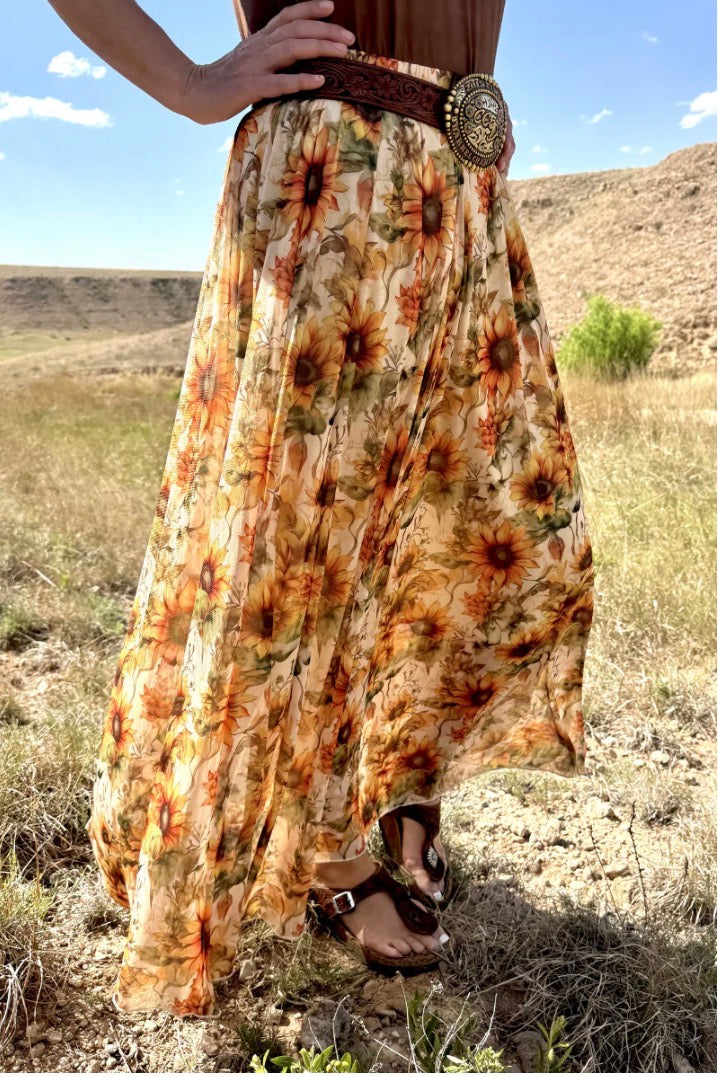 Golden Sunflower Maxi Skirt