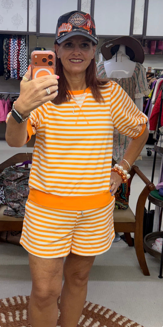 Orange and Ivory Stripe Set w/Pockets