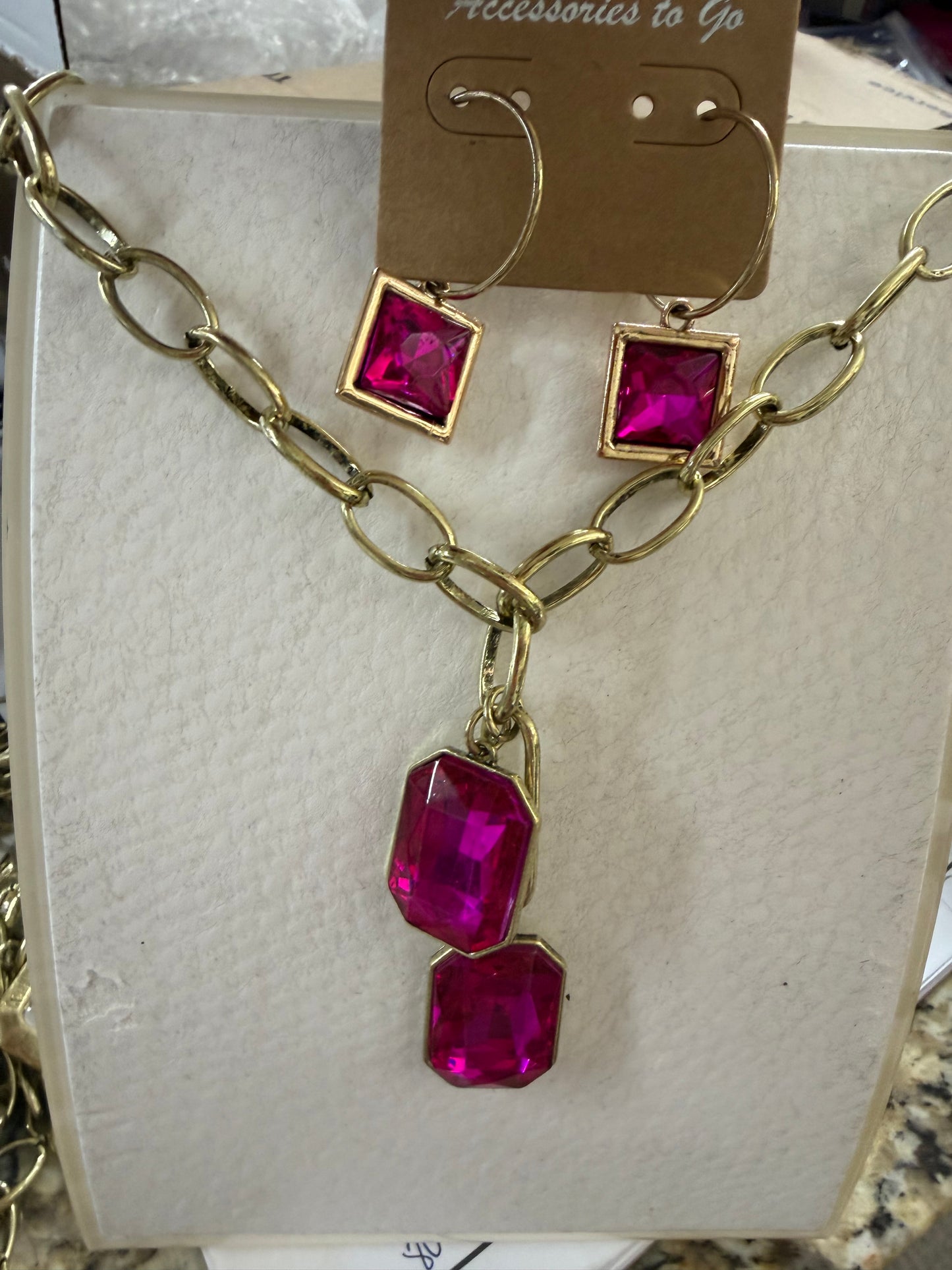Gold Double Crystal Chain Necklace
