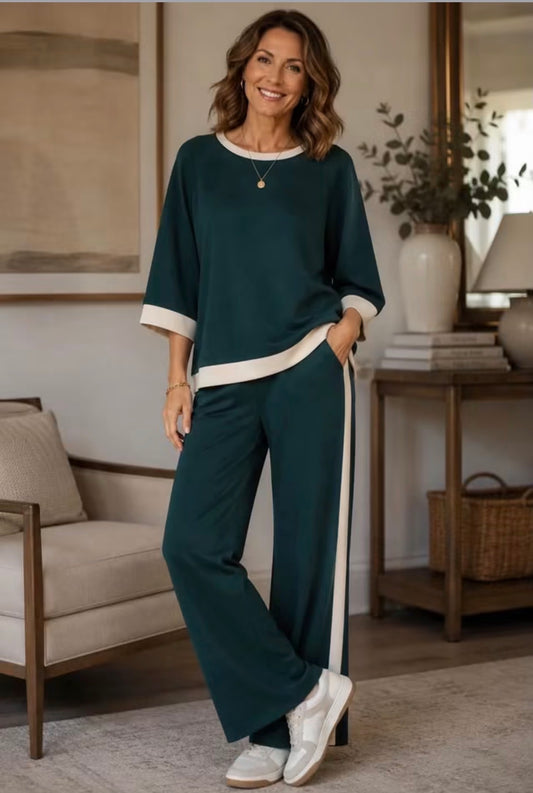 Teal Green wide-Leg Pants