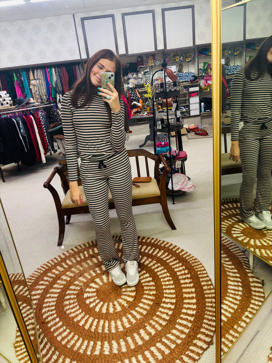 Love Poem Black + Khaki Striped Set