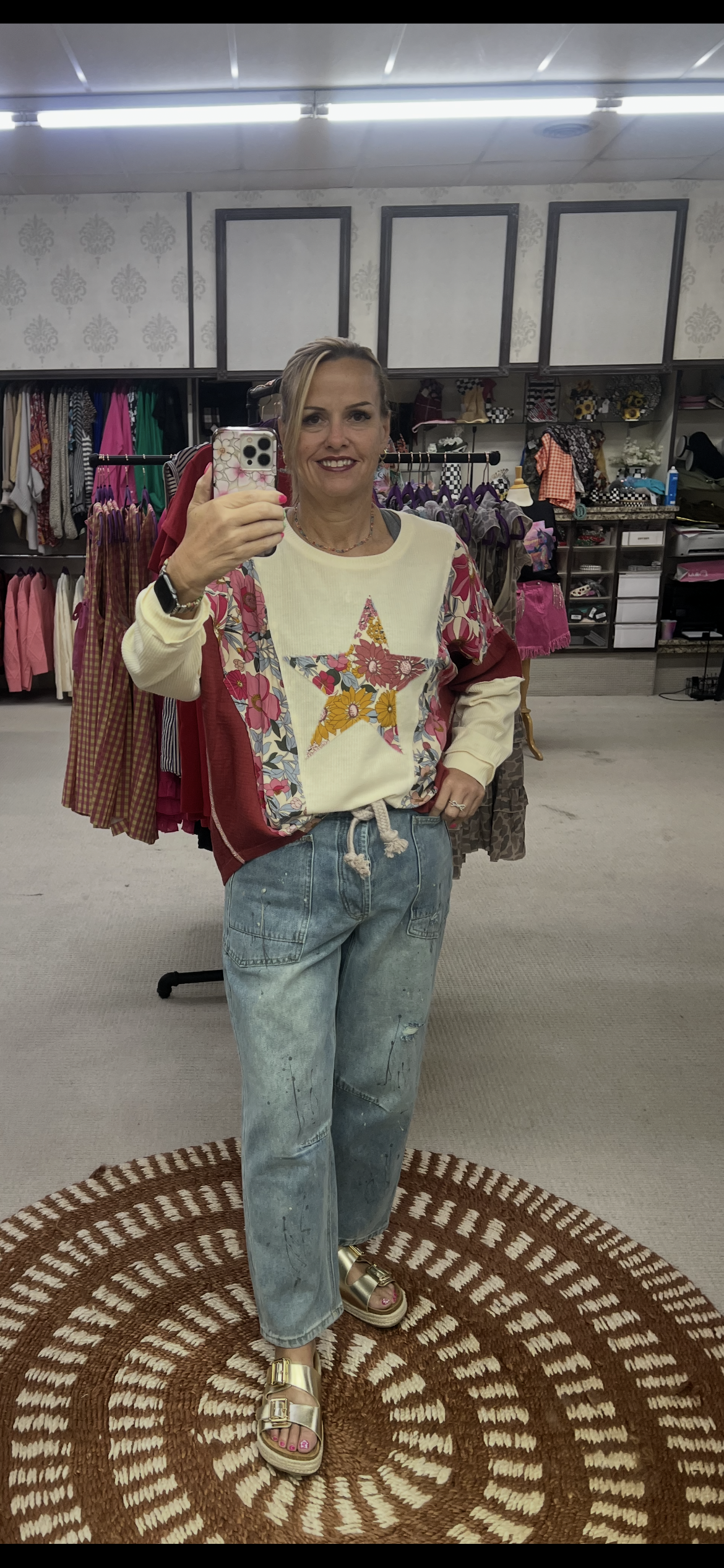 BiBi Knit Floral Print Patch Top