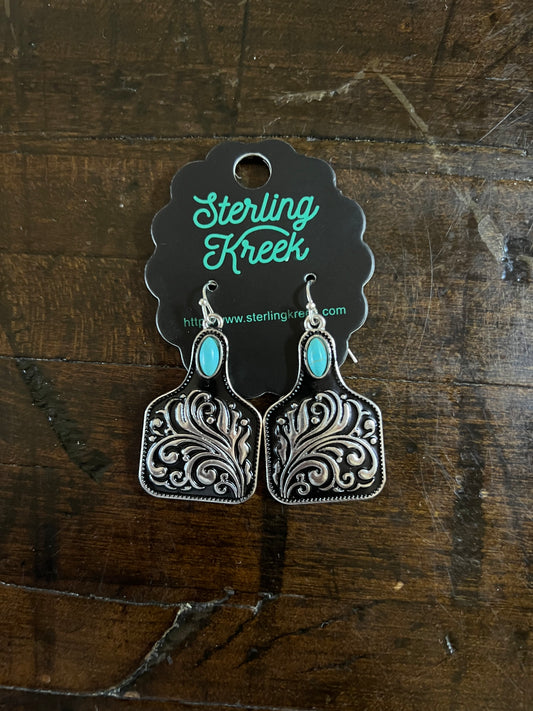 Sterling Kreek Cow Tag Earring