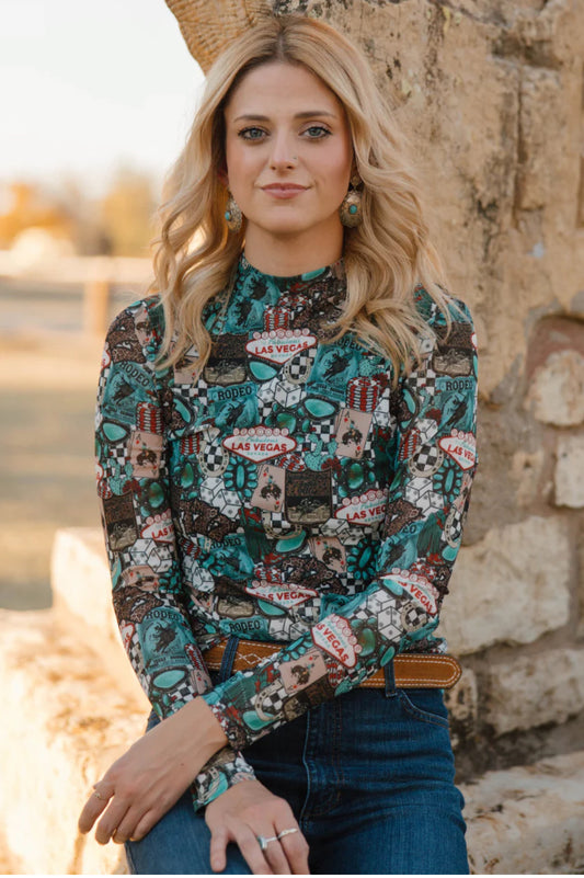 Sterling Kreek Viva Las Cowgirl Mesh Top