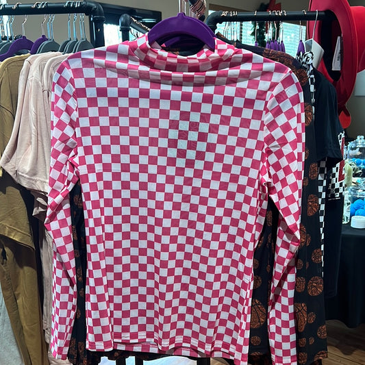 Sterling Kreek Refuse to Lose Pink Checkered Sheer Top