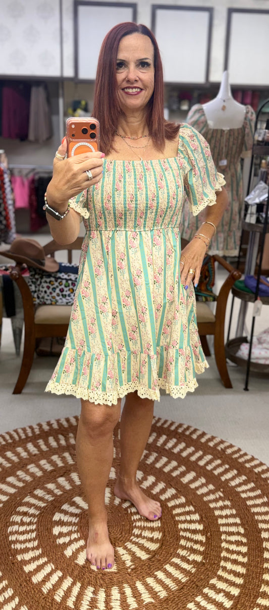 Striped Floral Smocked Dress