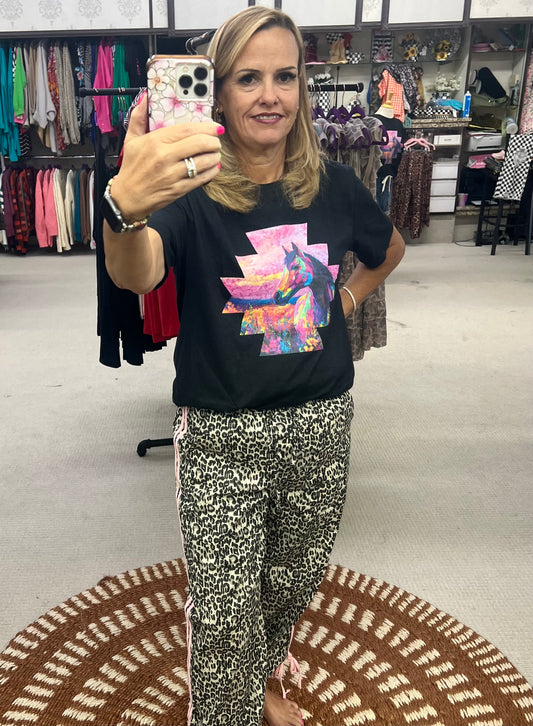 BiBi Leopard w/Side Detail Drawstring Pants