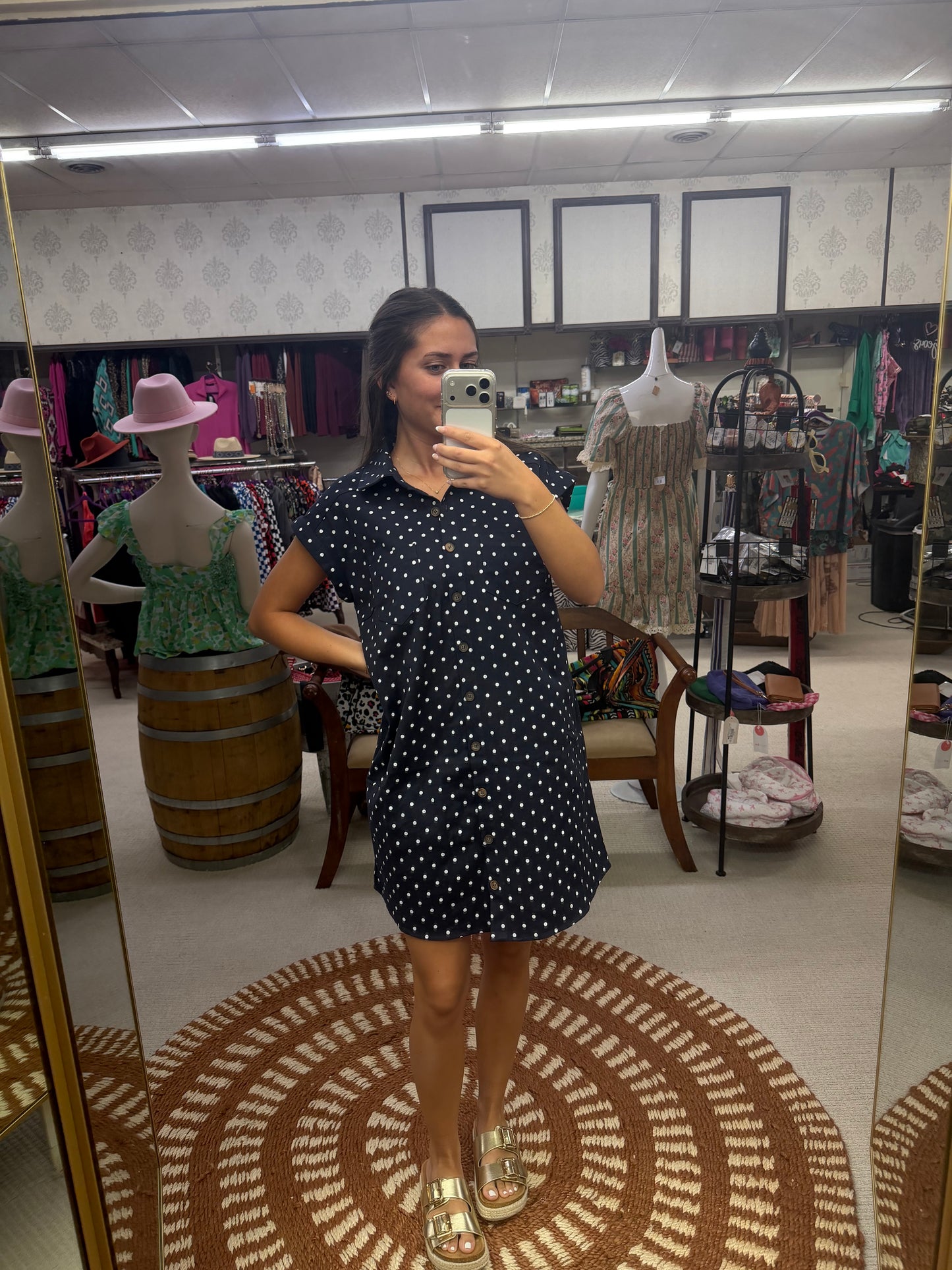 Navy w/white Polka Dots Jean Dress w/Pockets