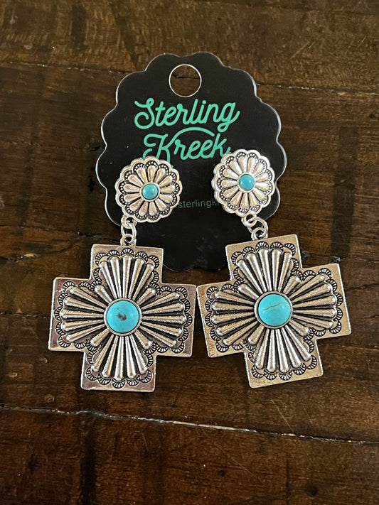 Sterling Kreek- Turquoise cross earrings