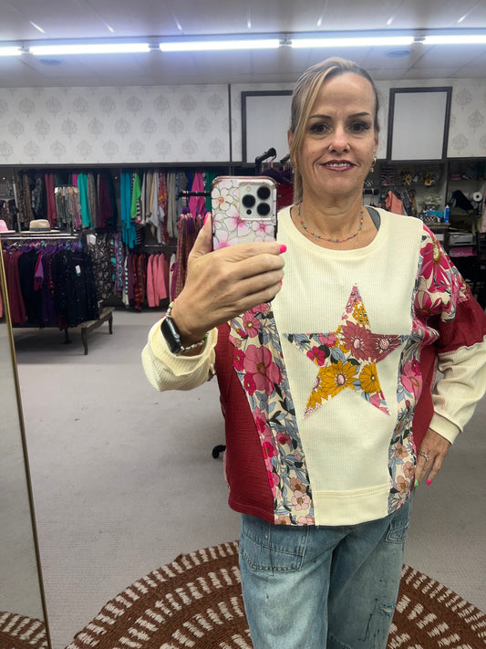 BiBi Knit Floral Print Patch Top