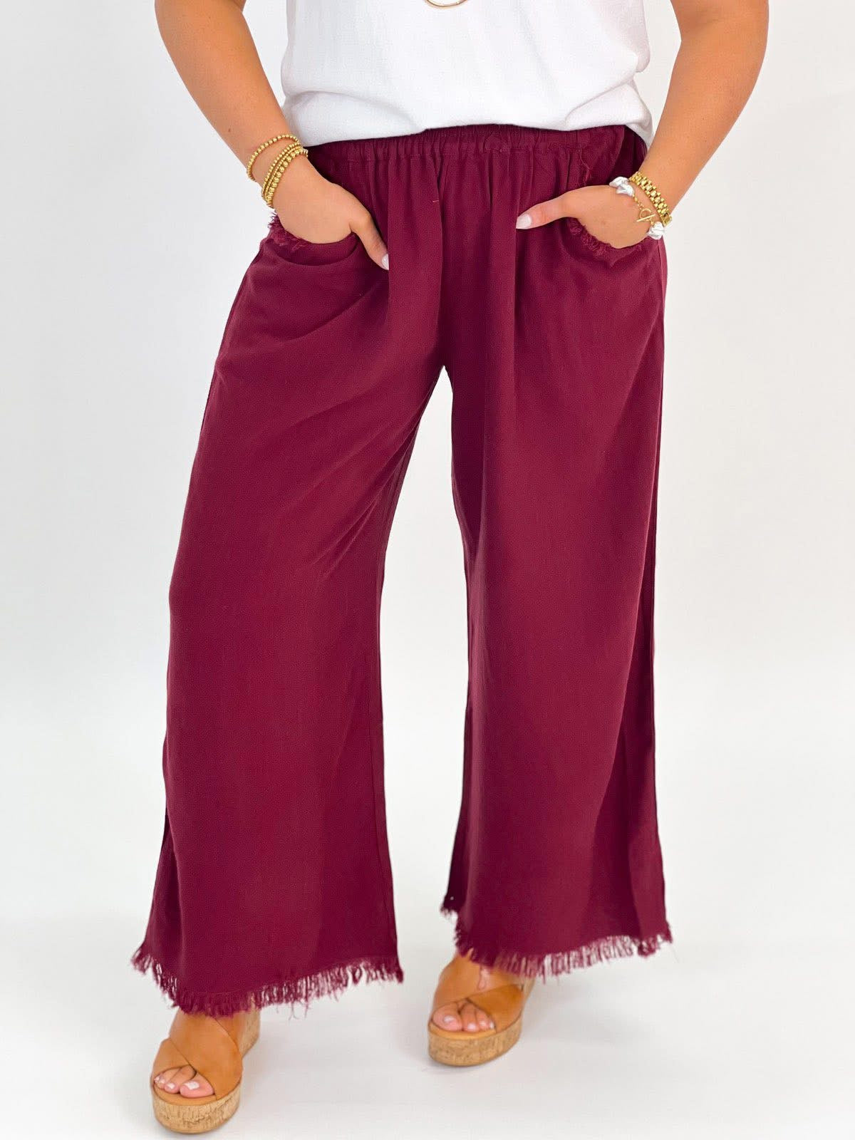 Umgee Elastic Crop Raw Hem Pants