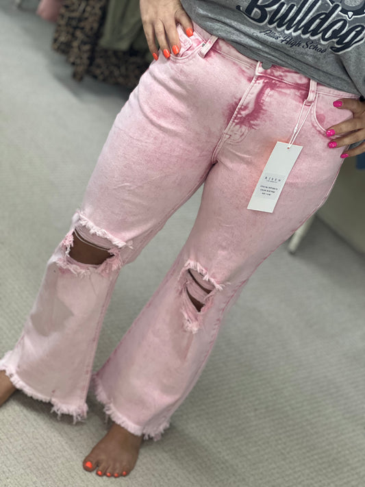 Risen Acid Pink Distressed Crop Jeans