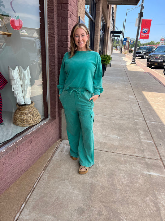 Oddi Acid Washed Green Wide Leg Sweatpants