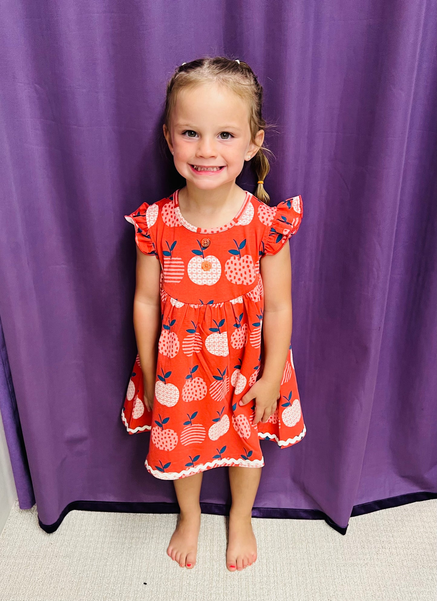Honeydew Girls Apple Print Ruffle Dress