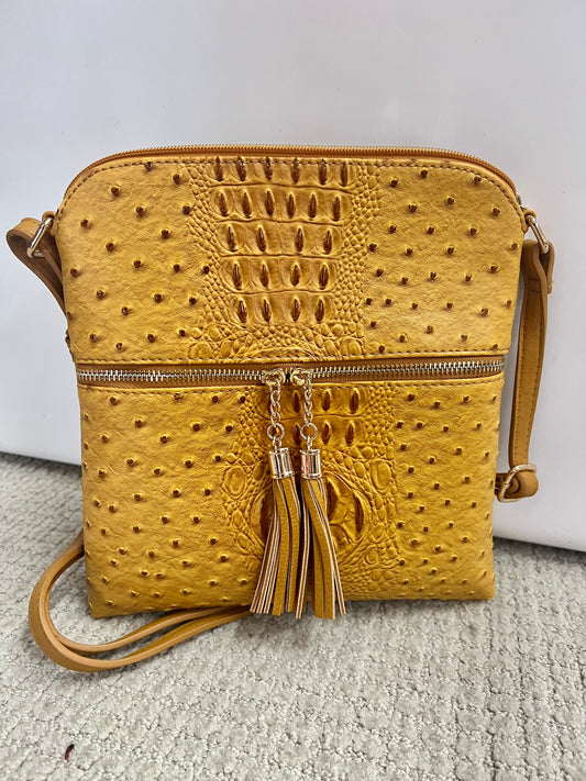 Textured Leather Crossbody w/Front Tassel Zipper