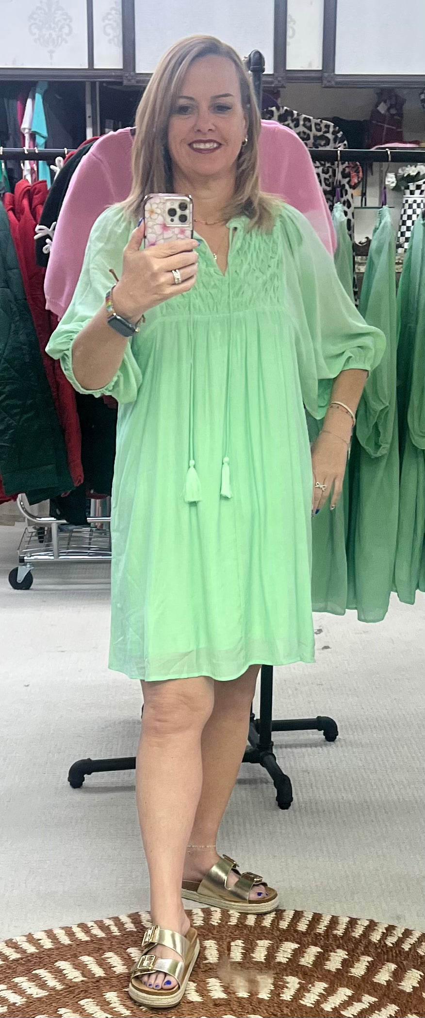 GiGiO Mint Green 3/4 Sleeve Babydoll Dress