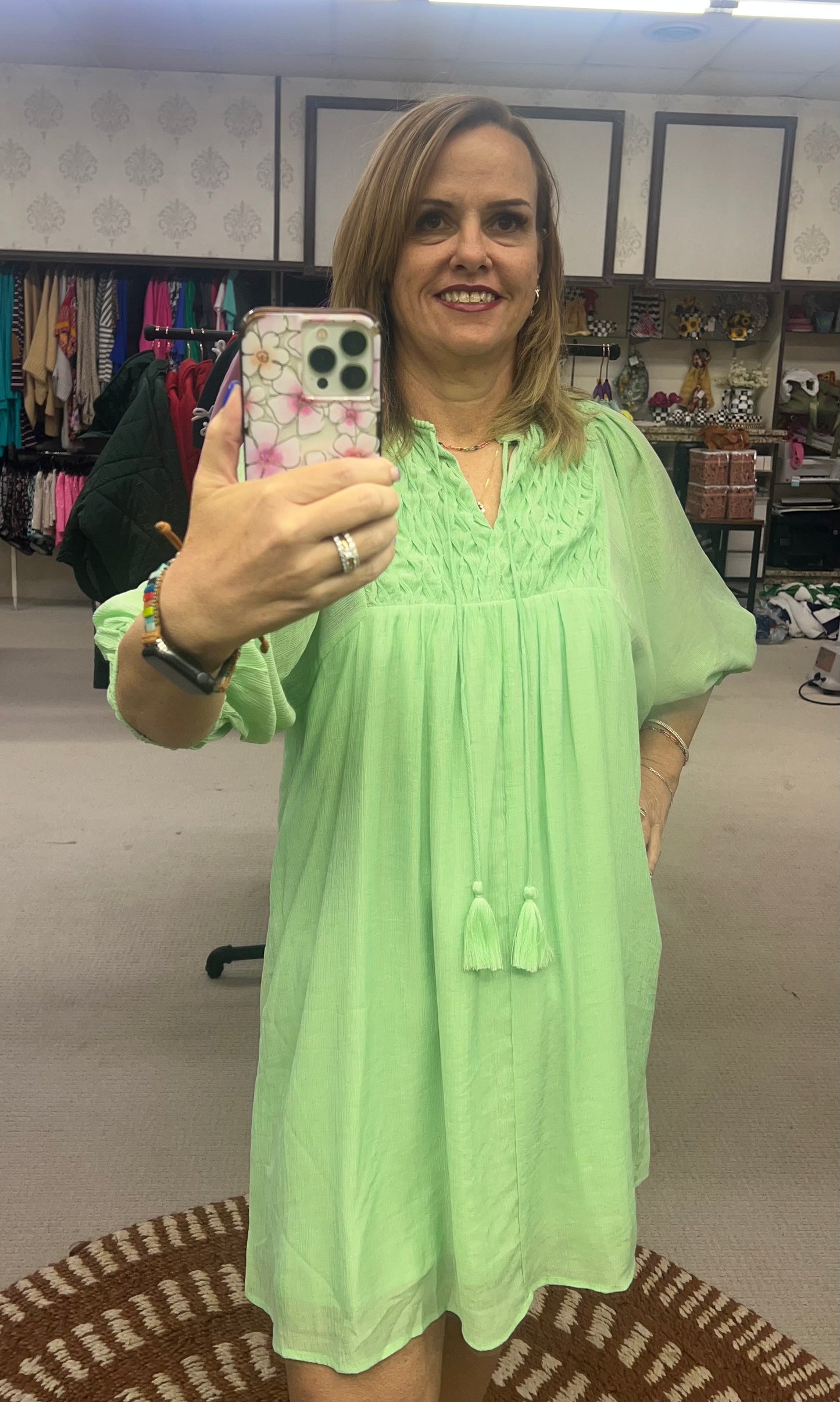 GiGiO Mint Green 3/4 Sleeve Babydoll Dress
