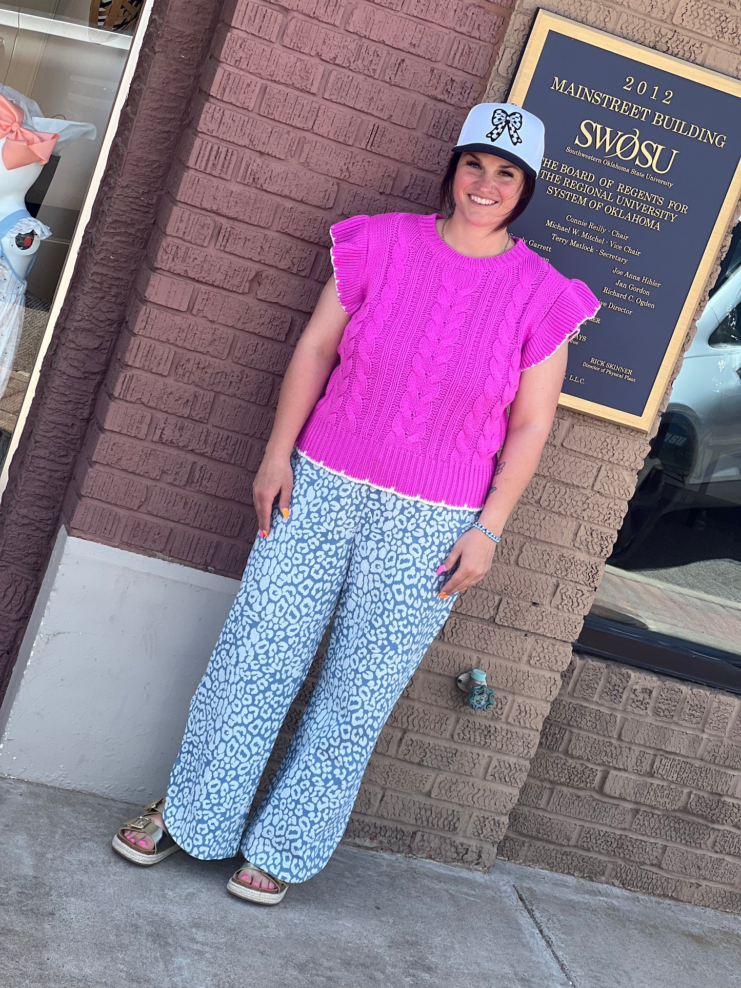 BiBi Washed Leopard Pattern Curved Pants w/Drawstring