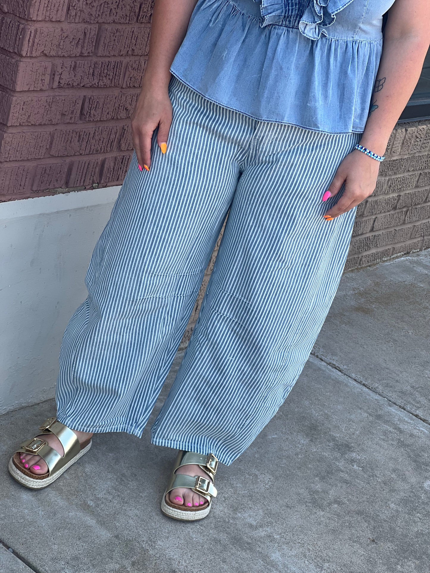 ee:some Mineral Washed Pinstriped Barrel Jeans